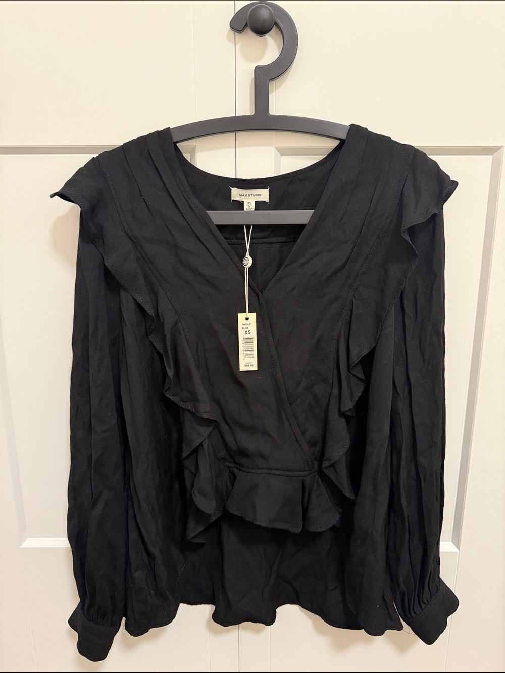 Black Ruffled V-Neck Blouse